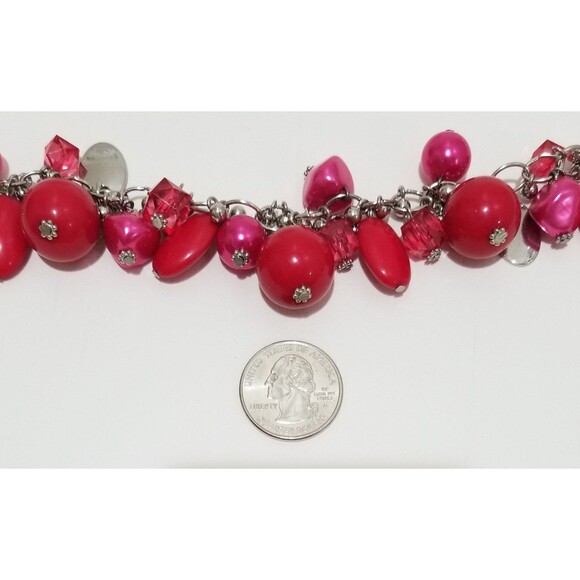 Red/Fuchsia Dangle Multi Bead Vintage Artisan 18" Necklace - with 2" Extension - Picture 8 of 10